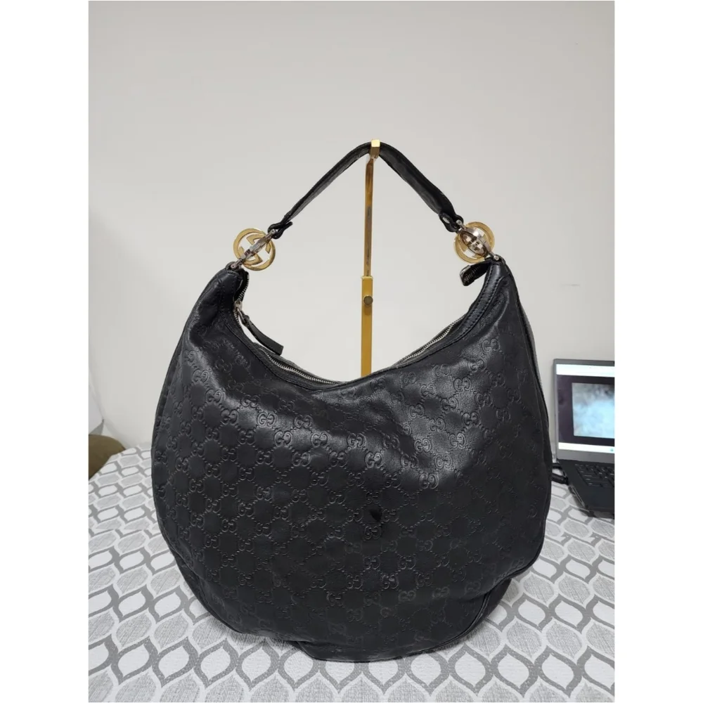 GUCCI Guccissima Leather Twins Large Hobo Bag Black
